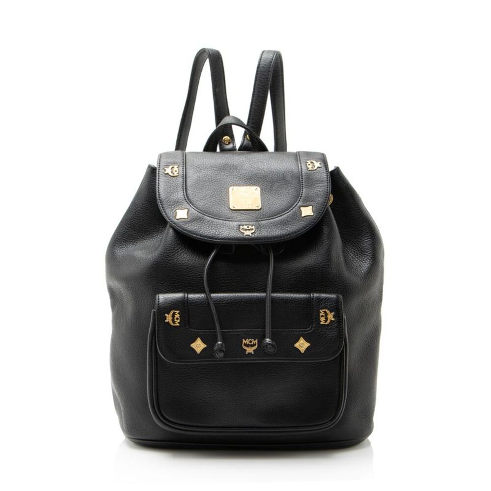 MCM Vintage Leather Logo Charms Drawstring Backpack